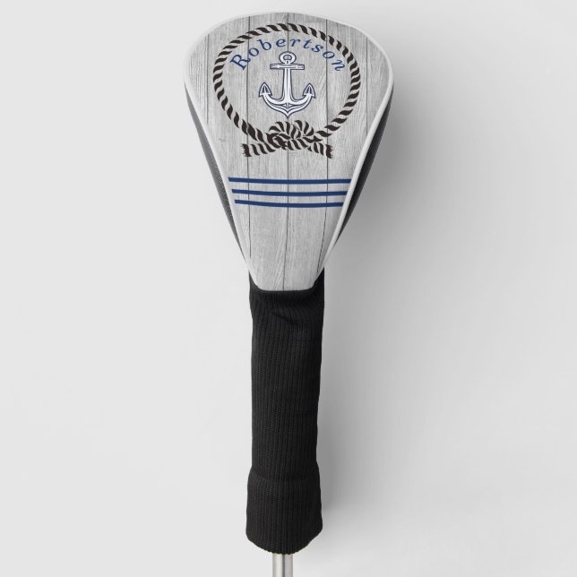 Nautical Coastal Anchor Name Navy Blue   Golf Head Cover (Front)