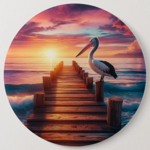 Nautical/coastal/beach pelican sunset 6 inch round button