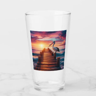 Nautical/coastal/beach pelican sunset  glass