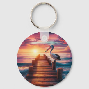 Nautical/coastal/beach pelican sunset keychain