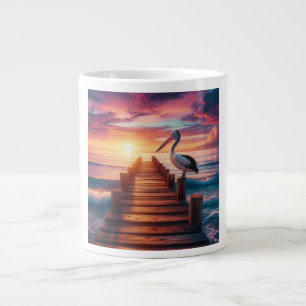 Nautical/coastal/beach pelican sunset  large coffee mug