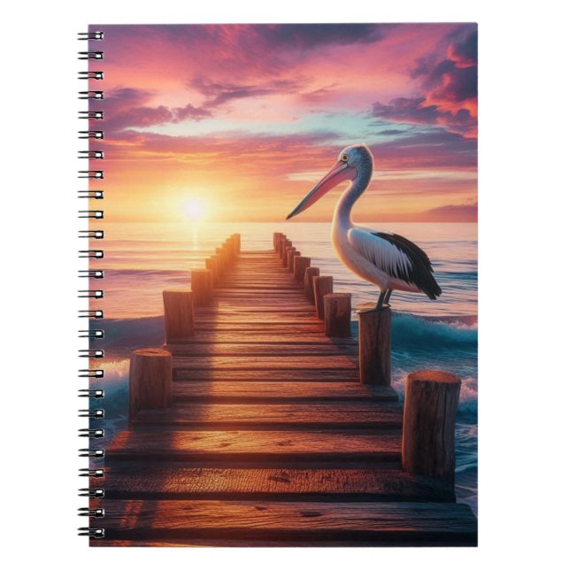 Nautical/coastal/beach pelican sunset  notebook (Front)