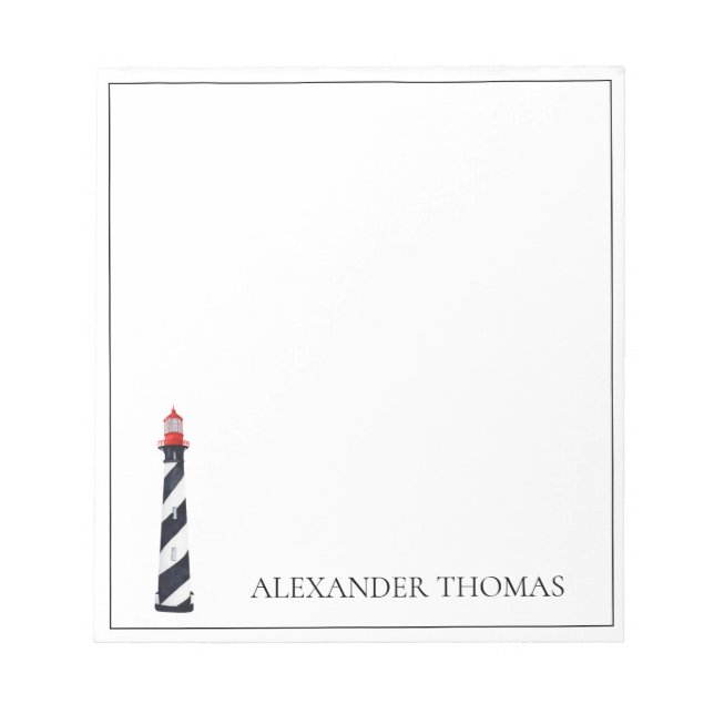 Nautical Coastal Black and White Lighthouse Notepad (Front)