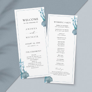 Nautical Coastal Blue Sea Shell Beach Wedding Program