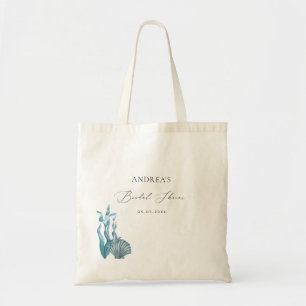 Nautical Coastal Blue Seashell Bridal Shower Favor Tote Bag