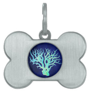 Nautical coastal chic beachy blue Coral Reef Pet ID Tag
