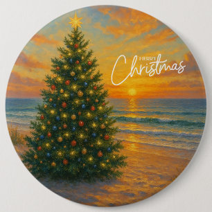Nautical/Coastal Christmas tree beach 6 Inch Round Button