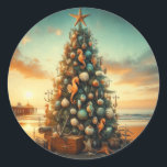 Nautical/Coastal/Christmas tree beach Classic Round Sticker<br><div class="desc">escape</div>