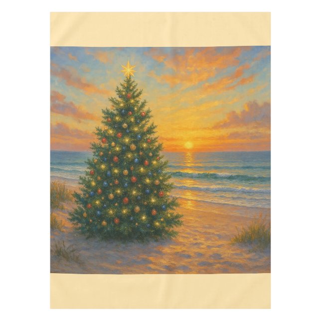 Nautical/Coastal Christmas tree beach Tablecloth (Front)