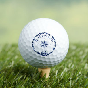 Nautical Coastal compass Name Navy Blue Golf Balls