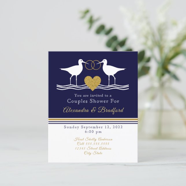 Nautical Coastal couple Shower Navy Blue Sandpiper (Standing Front)