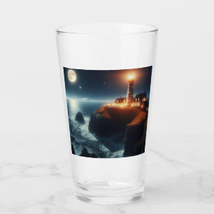 Nautical/coastal lighthouse at night with moon glass