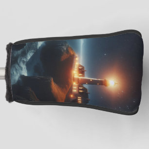 Nautical/coastal lighthouse at night with moon golf head cover