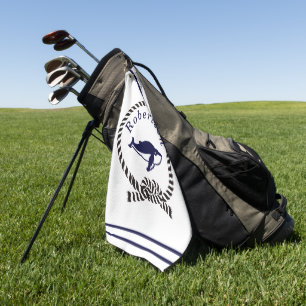 Nautical coastal name Whale Navy Blue Golf Towel