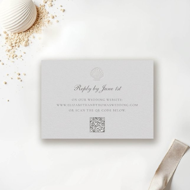 Nautical Coastal Shell Formal QR Wedding Response (nautical wedding rsvp reply coastal modern classic formal traditional shell medium ivory elegant)
