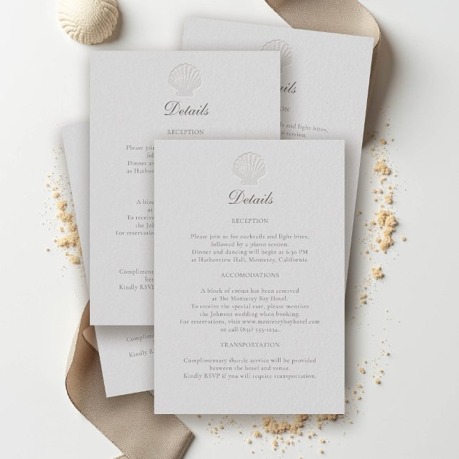 Nautical Coastal Shell Formal Wedding Details Enclosure Card (nautical wedding details coastal modern classic formal traditional elegant shell medium ivory)