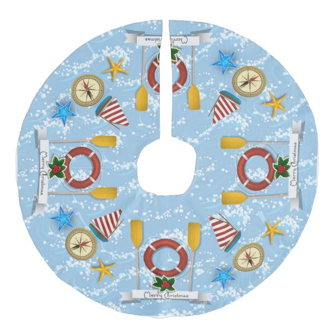 Nautical, Coastal Theme Christmas Tree Skirt (Front)