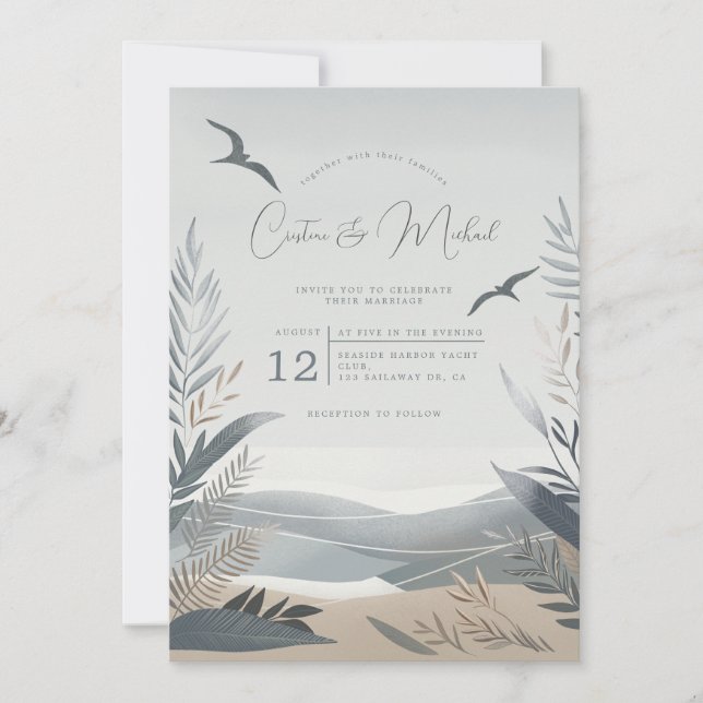 Nautical coastal wedding invitation (Front)