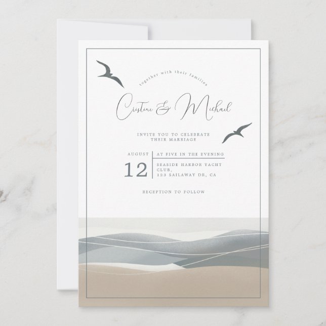 Nautical coastal wedding invitation (Front)