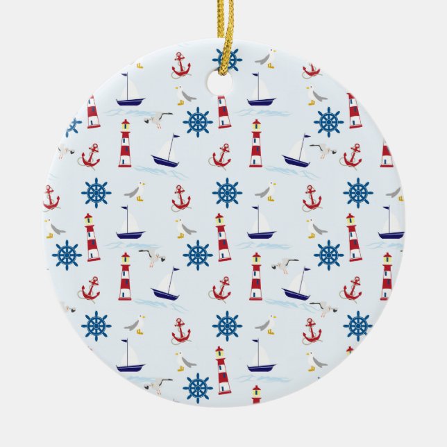 Nautical Collage Ceramic Ornament (Front)