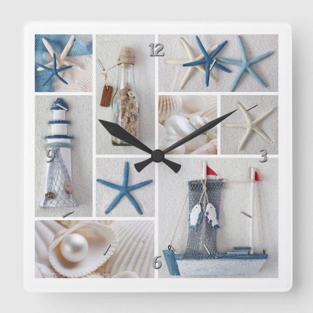 Nautical Collage Square Wall Clock (Front)