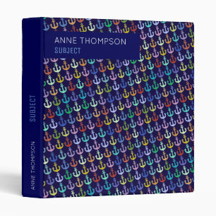 nautical colourful anchors on blue binder