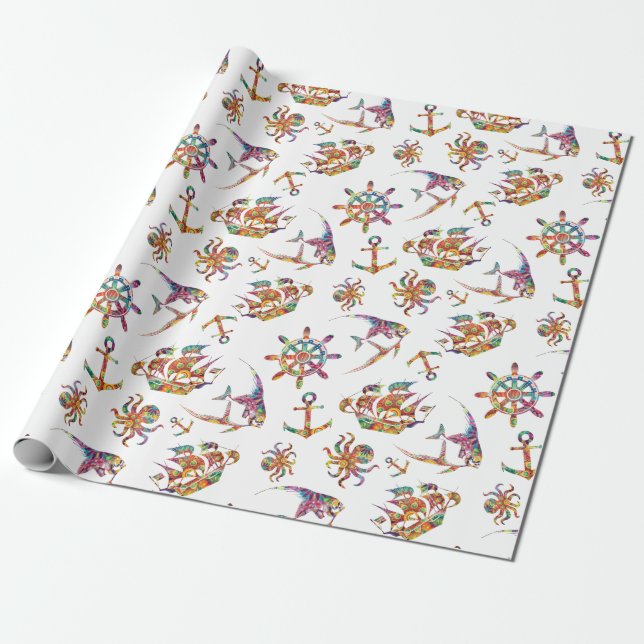Nautical colourful pattern wrapping paper (Unrolled)