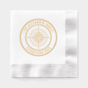 Nautical Compass #3 Family Name Date Estd Rope Frm Foil Napkins