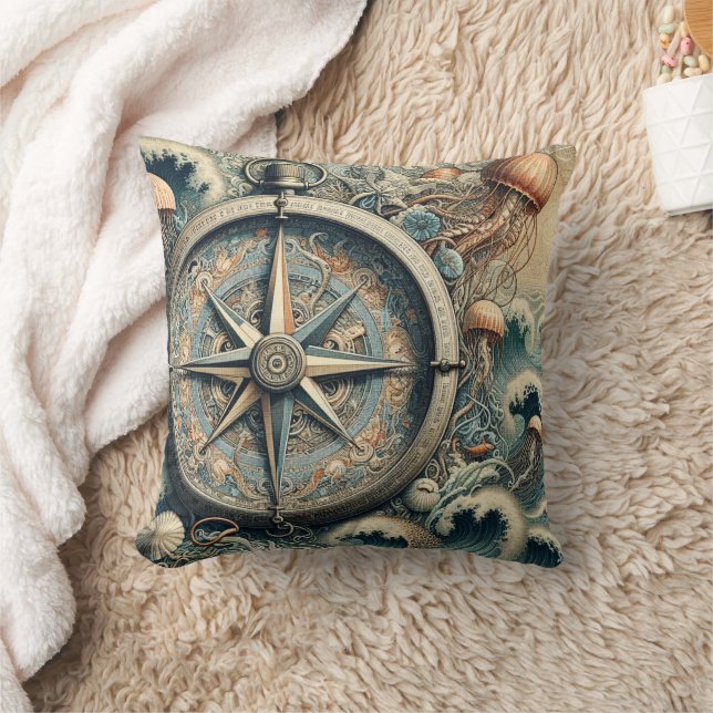 Nautical Compass  3 Throw Pillow (Blanket)