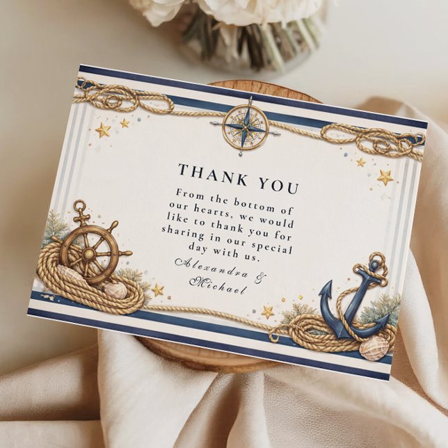 Nautical Compass Anchor Wedding Thank You Card (Creator Uploaded)