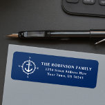 Nautical Compass Anchor White On Navy Blue Address<br><div class="desc">Nautical themed return address labels. This unique design features custom artwork of a boat anchor and compass in white on classic navy blue or easily customize the text and background colour as desired. To see more designs like this,  feel free to visit my store here at "Zazzle.com/Anchorisle". Thanks.</div>