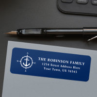 Nautical Compass Anchor White On Navy Blue Address