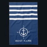 Nautical Compass Anchor Your Boat Name Navy Blue Kitchen Towel<br><div class="desc">Custom Nautical Compass and Anchor with Your Personalized Boat Name on a Navy Blue Kitchen Towel.</div>
