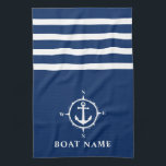 Nautical Compass Anchor Your Boat Name Navy Blue Kitchen Towel<br><div class="desc">Custom Nautical Compass and Anchor with Your Personalized Boat Name on a Navy Blue Kitchen Towel.</div>