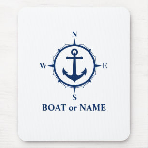 Nautical Compass Anchor Your Boat or Name Blue Mouse Pad