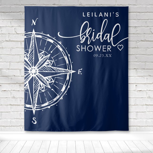 Nautical Compass Bridal Shower Navy Tapestry (Nautical Bridal Shower with a compass rose with a navy blue background backdrop for photo ops.)