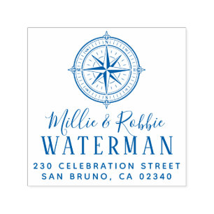 Nautical Compass Coastal Wedding Return Address Self-inking Stamp