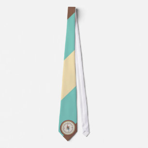 Nautical Compass On Vintage Retro Blue Cream Brown Tie