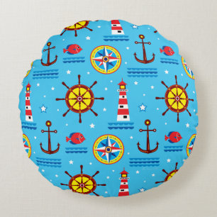 Nautical Compass Pattern Round Pillow