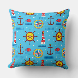 Nautical Compass Pattern Throw Pillow