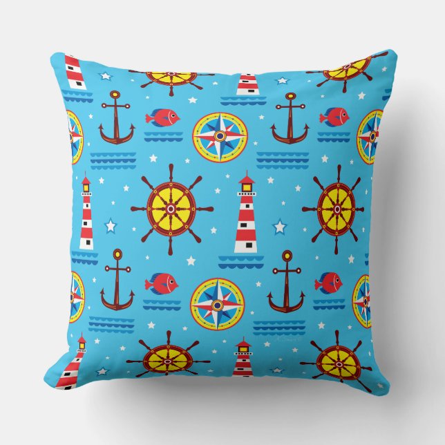 Nautical Compass Pattern Throw Pillow (Front)