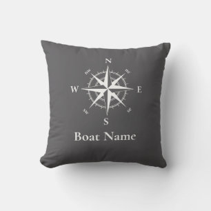 Nautical compass -personalize boat name outdoor pillow