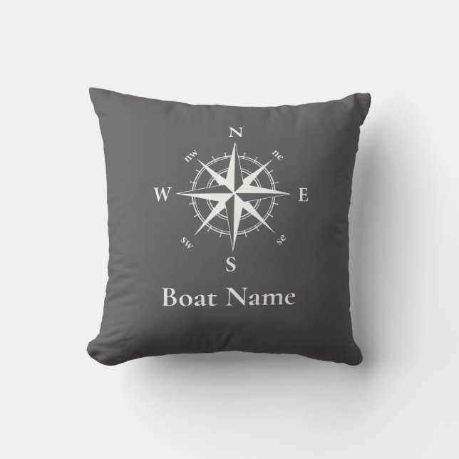 Nautical compass -personalize boat name outdoor pillow (Front)