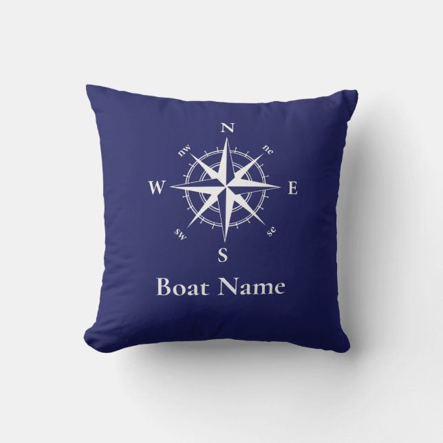 Nautical compass -personalize boat name outdoor pillow (Front)