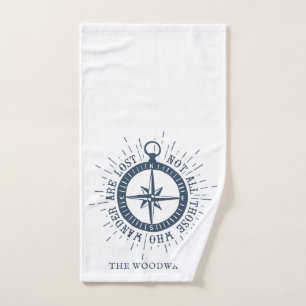 Nautical Compass & Quote Personalized Family Name  Bath Towel Set