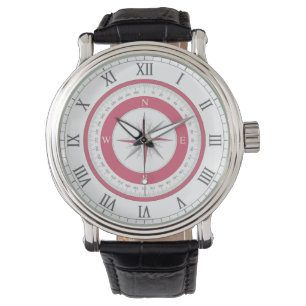 Nautical Compass Red & White Watch