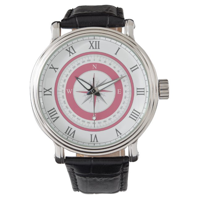 Nautical Compass Red & White Watch (Front)