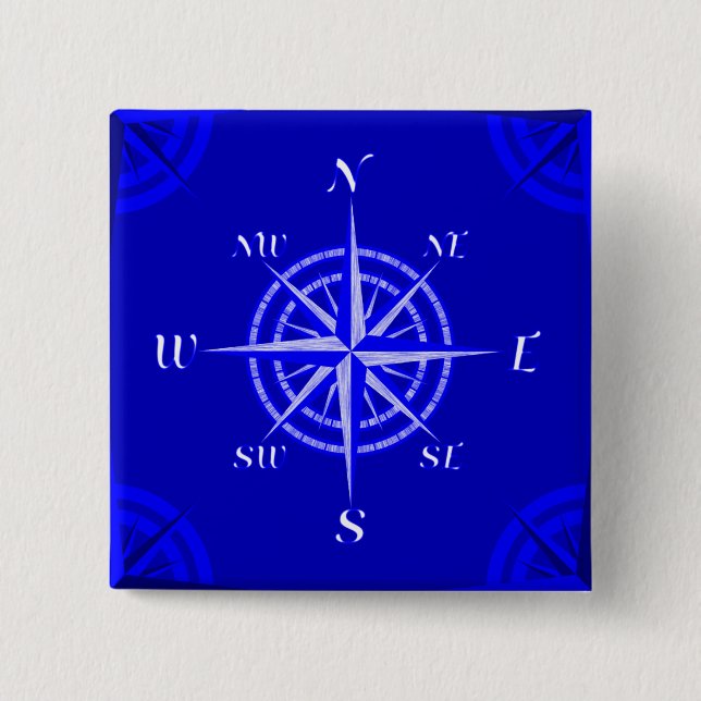 Nautical Compass Rose 2 Inch Square Button (Front)