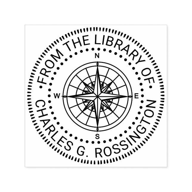Nautical Compass Rose #3NT Library Book Name Self-inking Stamp (Design)