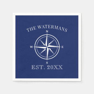 Nautical Compass Rose Family Name Navy Blue Napkin